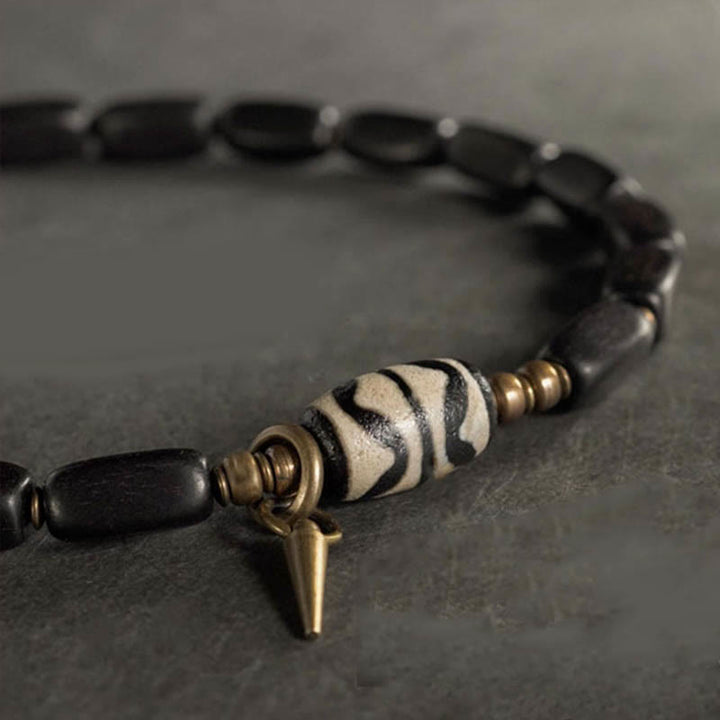 BWOOOH Tibet Ebony Wood Dzi Bead Copper Balance Double Wrap Bracelet