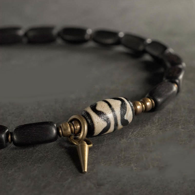 BWOOOH Tibet Ebony Wood Dzi Bead Copper Balance Double Wrap Bracelet