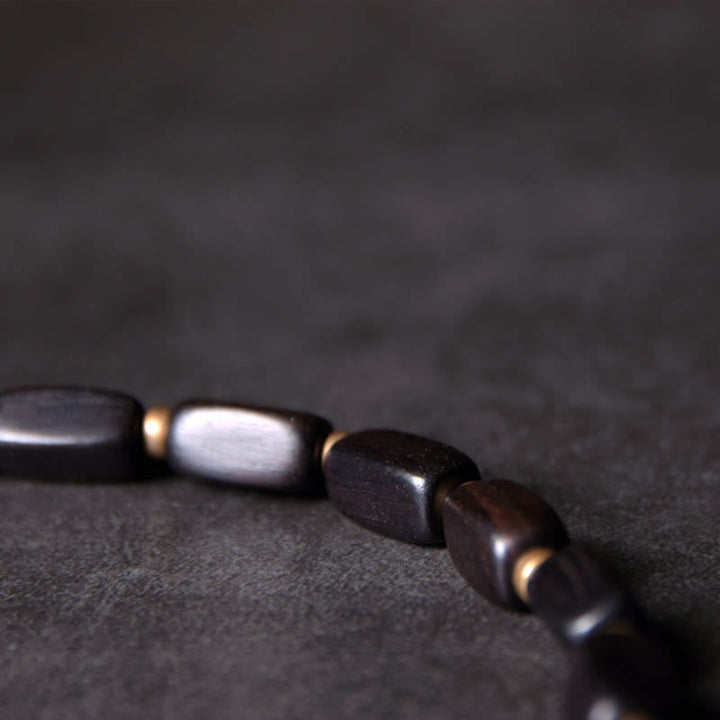 BWOOOH Tibet Ebony Wood Dzi Bead Copper Balance Double Wrap Bracelet