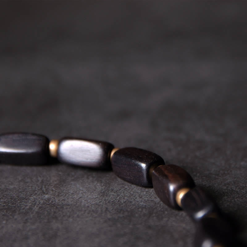 BWOOOH Tibet Ebony Wood Dzi Bead Copper Balance Double Wrap Bracelet