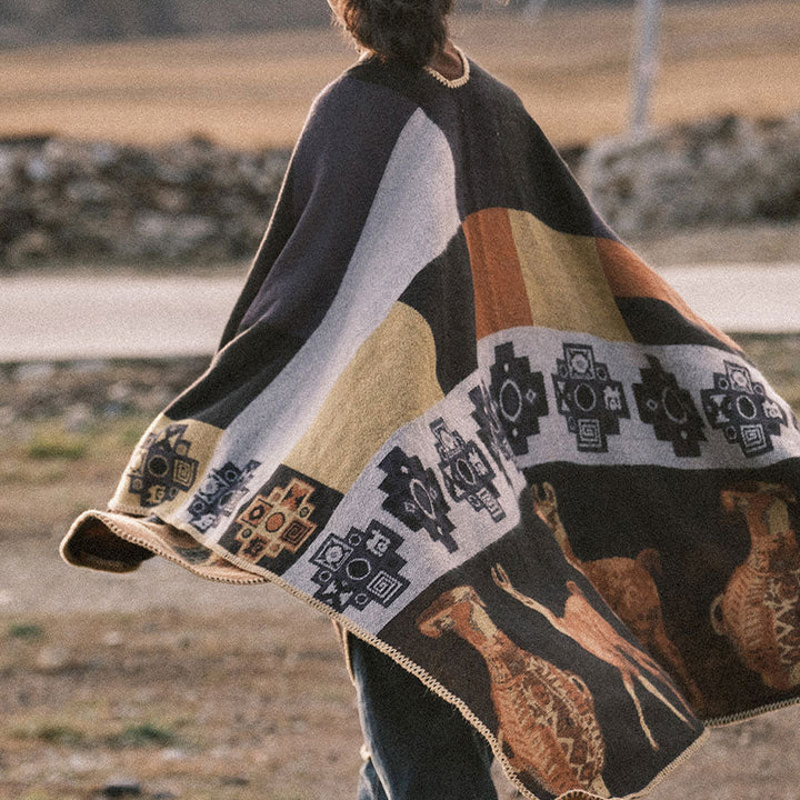 BWOOOH Tibetan Shawl Deer Vase Geometric Shapes Winter Co