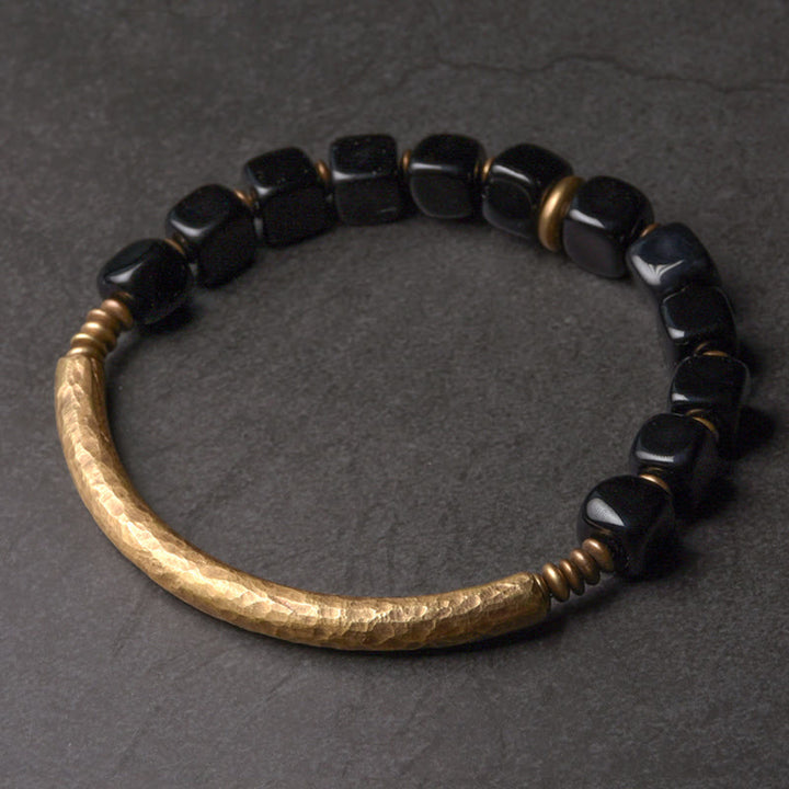 BWOOOH Black Obsidian Crystal Copper Strength Couple Bracelet – Obsidian and Copper protection bracelet for healing and spiritual wellness