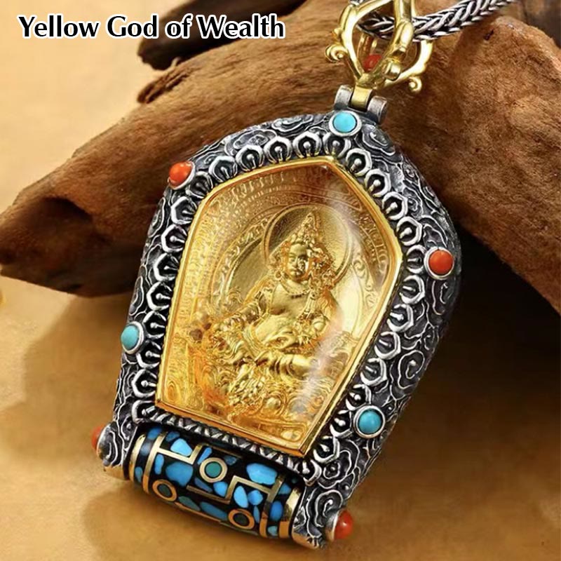 BWOOOH Tibet Chinese Zodiac Natal Buddha Thangka Prosperity Rotatable Dzi Bead Necklace Pendant