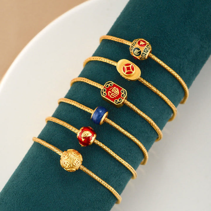 BWOOOH Tibetan 18K Gold Om Mani Padme Hum Lucky Koi Fish Fu Character Ingot Copper Coin Peace Bracelet