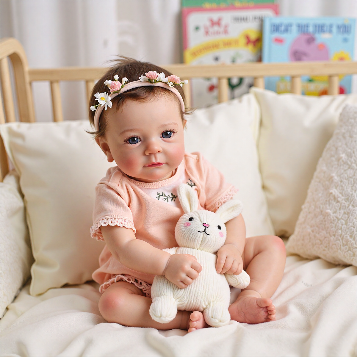 18" Real Lifelike Cute Eyes Opened Reborn Newborn Doll Named Fenka with Brown Hair