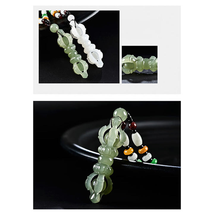BWOOOH Tibetan Natural Hetian Cyan Jade White Jade Dorje Vajra Engraved Success Necklace Pendant