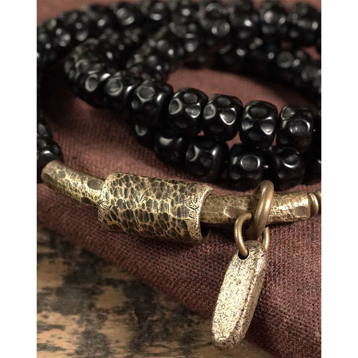 BWOOOH Retro Coconut Shell Brass Copper Happiness Triple Wrap Bracelet