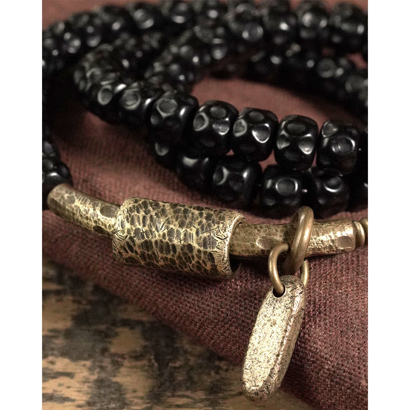 BWOOOH Retro Coconut Shell Brass Copper Happiness Triple Wrap Bracelet