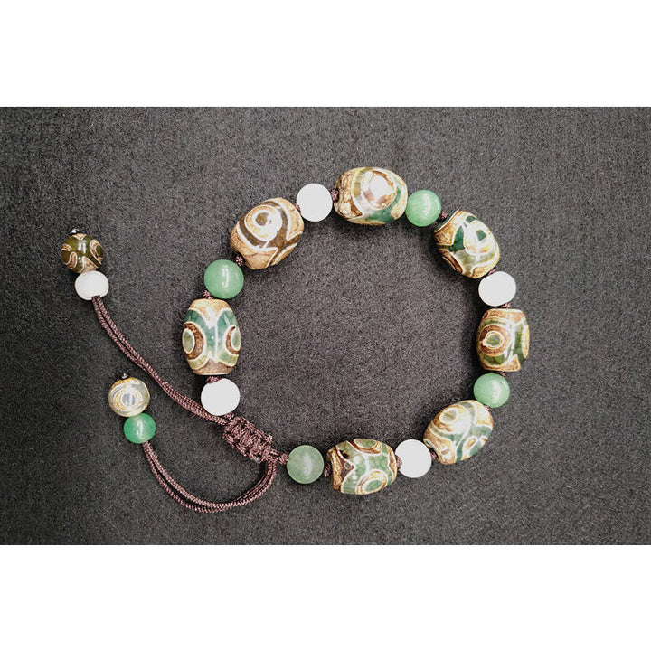 BWOOOH Tibetan Three-eyed Dzi Bead Luck Protection Braided Bracelet