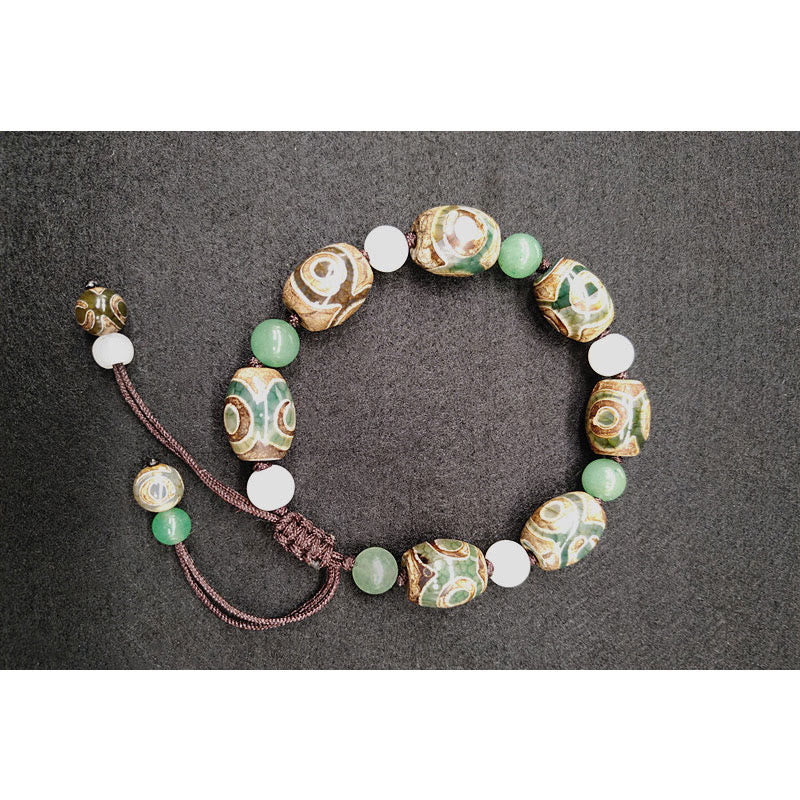 BWOOOH Tibetan Three-eyed Dzi Bead Luck Protection Braided Bracelet