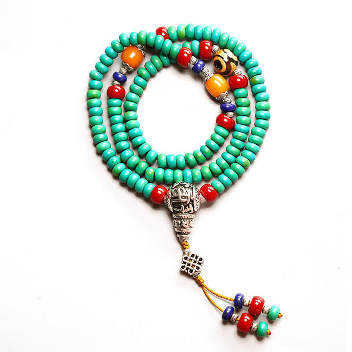 BWOOOH 108 Mala Beads Tibetan Turquoise Dzi Bead Protection Bracelet