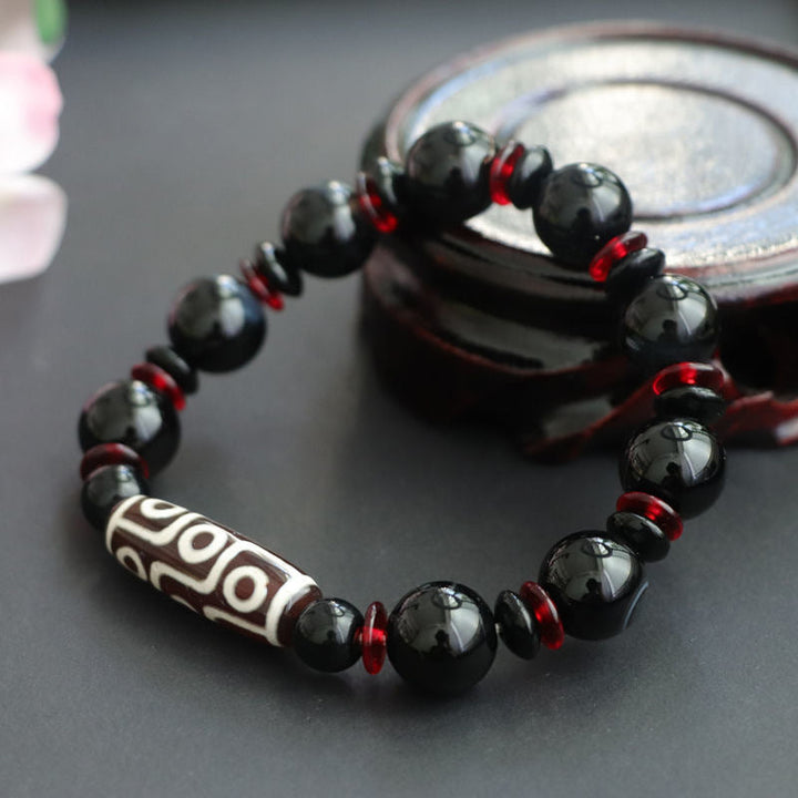 BWOOOH Black Onyx Nine-Eye Dzi Bead Wealth Protection Bracelet