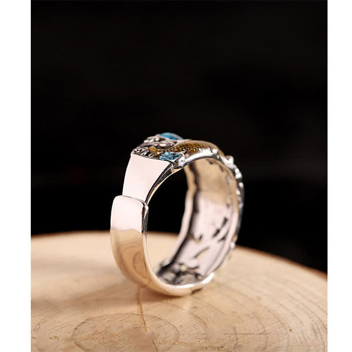 BWOOOH 925 Sterling Silver Lotus Koi Fish Enlightenment Ring
