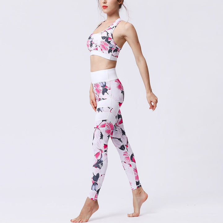 BWOOOH lotus print yoga leggings - 2Pcs Sunflower Flowers Leaves Print Top 