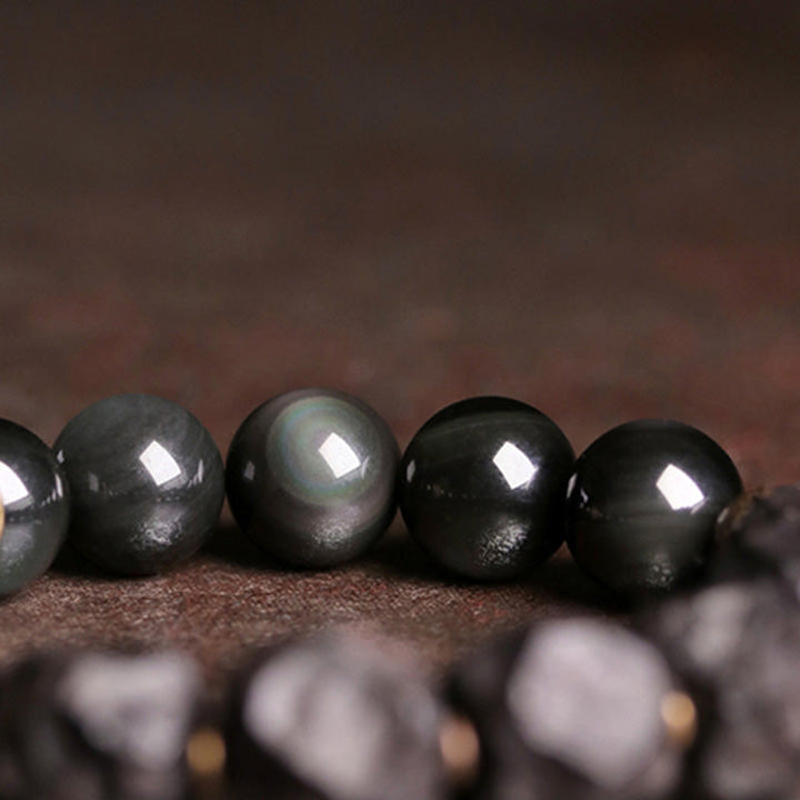 BWOOOH Black Obsidian Ebony Wood Copper Strength Couple Bracelet