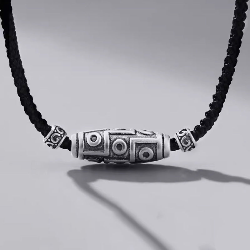 BWOOOH 999 Sterling Silver Nine-Eye Dzi Bead Pattern Protection Rope Necklace Pendant — pure silver Tibetan dzi amulet