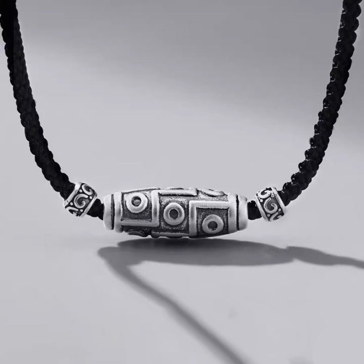 BWOOOH 999 Sterling Silver Nine-Eye Dzi Bead Pattern Protection Rope Necklace Pendant — pure silver Tibetan dzi amulet