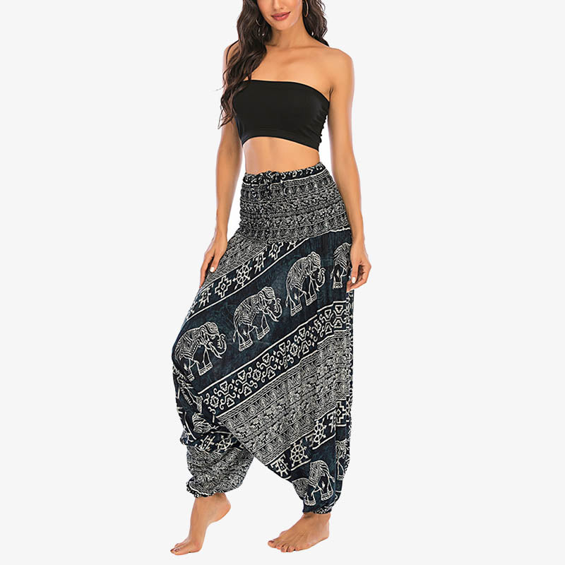 BWOOOH printed harem pants - Two Style Wear Elephant Pattern Loose Sm