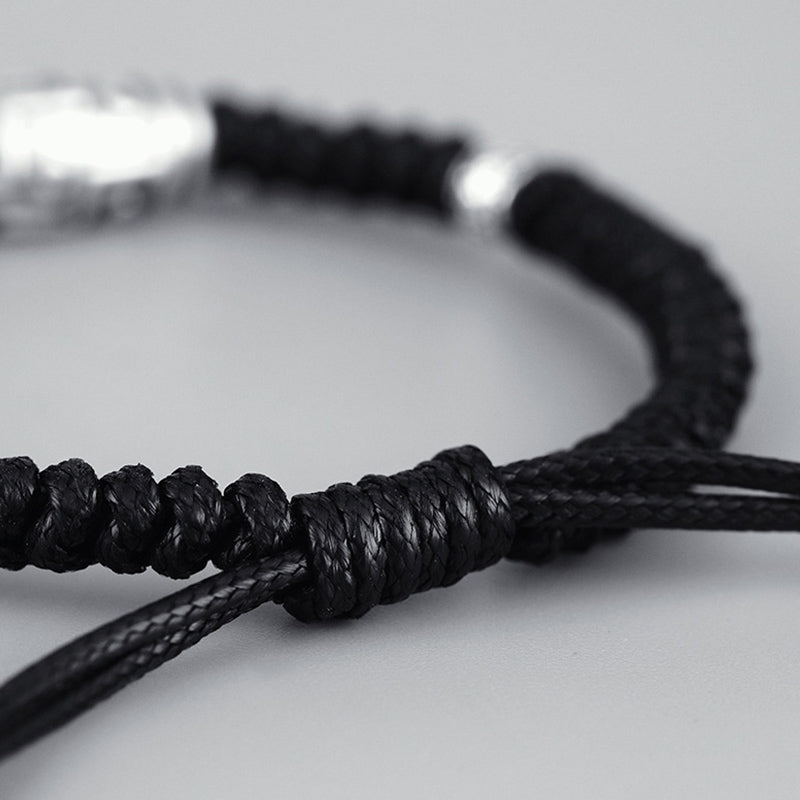 BWOOOH 999 Sterling Silver Nine-Eye Dzi Bead Pattern Blessing Rope Bracelet