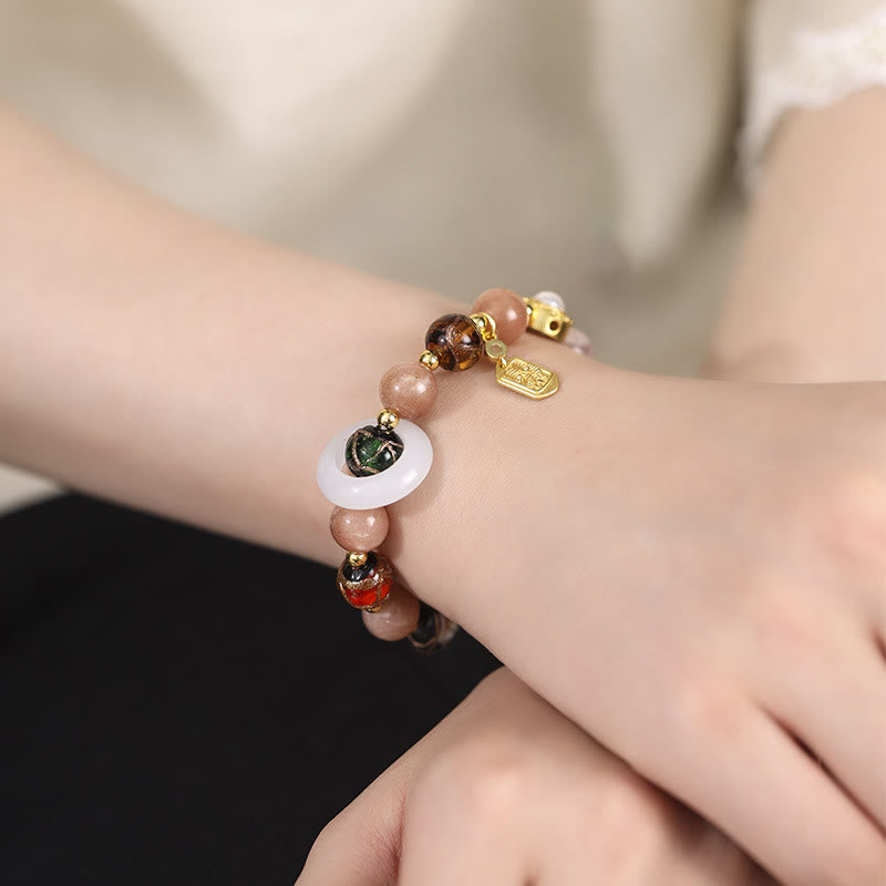 BWOOOH Tibetan Incense Ash Liuli Glass Tridacna Stone Sun Stone Om Mani Padme Hum Prayer Wheel Charm Bracelet
