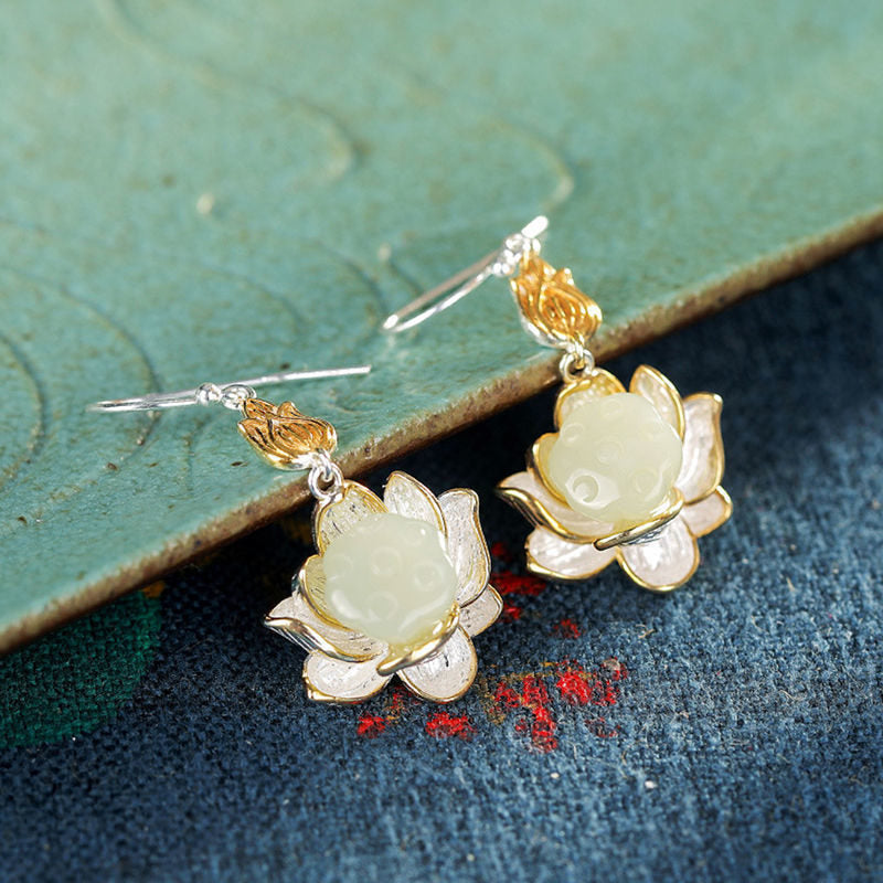 BWOOOH White Jade Protection Harmony Drop Earrings