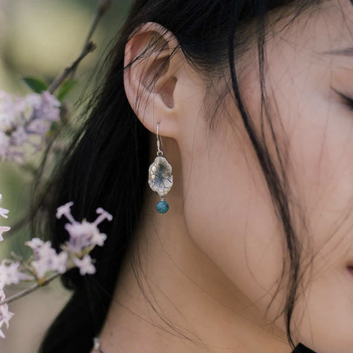 BWOOOH 925 Sterling Silver Turquoise Lotus Leaf Protection Drop Dangle Earrings