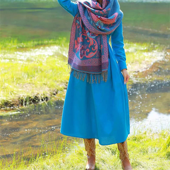 BWOOOH Tibetan Flowers Leaves Pattern Design Shawl Cozy T