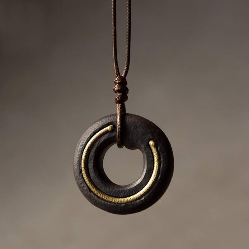 BWOOOH ebony wood zen circle enso pendant necklace — wooden meditation necklace for peace and grounding