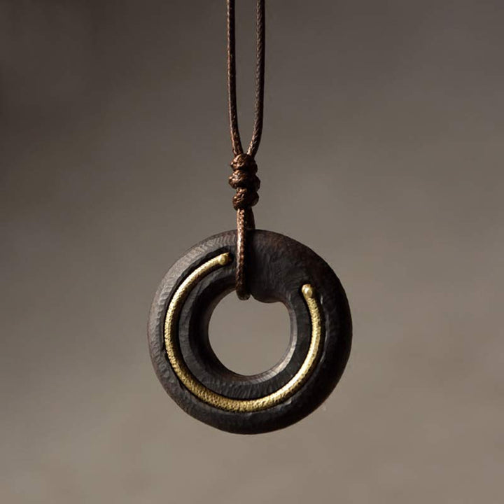 BWOOOH ebony wood zen circle enso pendant necklace — wooden meditation necklace for peace and grounding