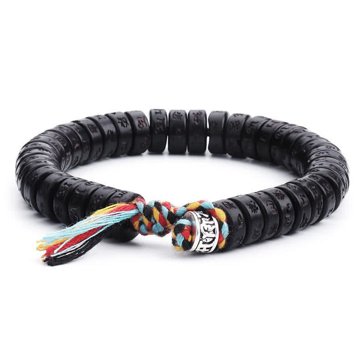 BWOOOH Tibetan Coconut Shell Beads Engraved Om Mani Padme Hum Mantra Happiness Bracelet