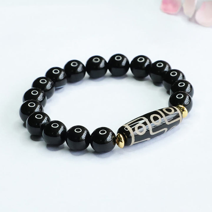 BWOOOH Tibetan Nine-Eye Dzi Bead Black Onyx Power Bracelet | natural stone spiritual bracelet for healing and mindful living