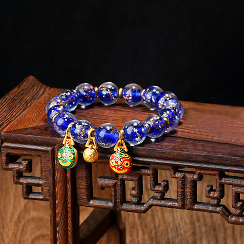 BWOOOH Gold Swallowing Beast Family Charm Luminous Fluorescent Liuli Glass Bead Success Bracelet