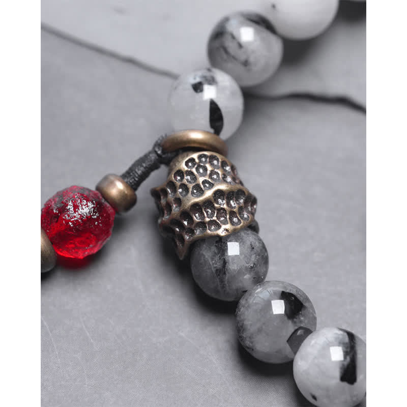 BWOOOH Black Rutilated Quartz Ebony Wood White Crystal Success Couple Bracelet