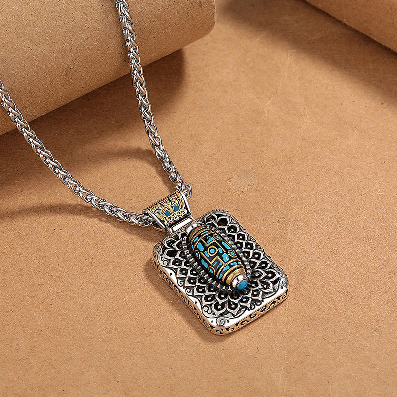 BWOOOH Nine-Eye Dzi Bead Design Copper Healing Rotatable Necklace Pendant
