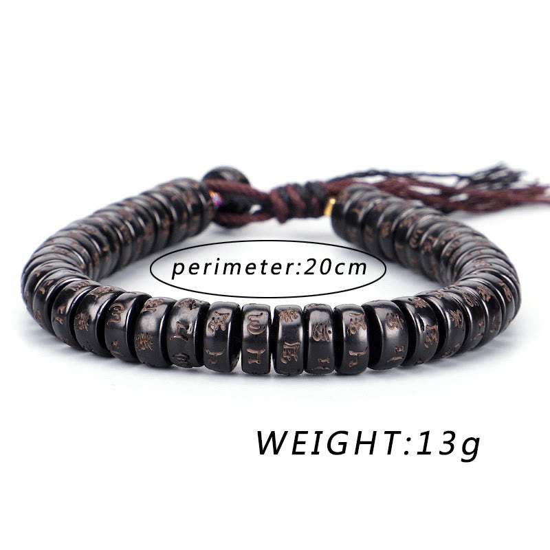 BWOOOH Tibetan Coconut Shell Beads Engraved Om Mani Padme Hum Mantra Positive String Bracelet