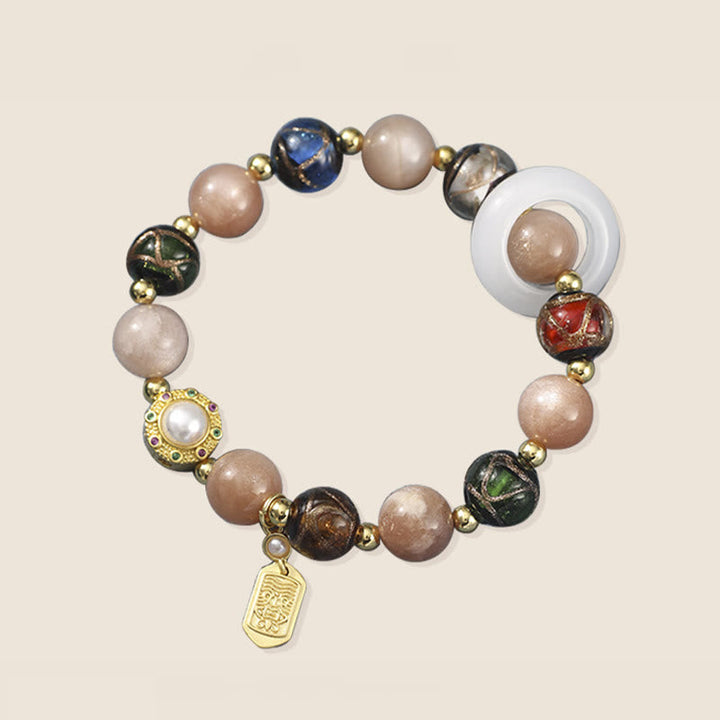 BWOOOH Tibetan Incense Ash Liuli Glass Tridacna Stone Sun Stone Om Mani Padme Hum Prayer Wheel Charm Bracelet
