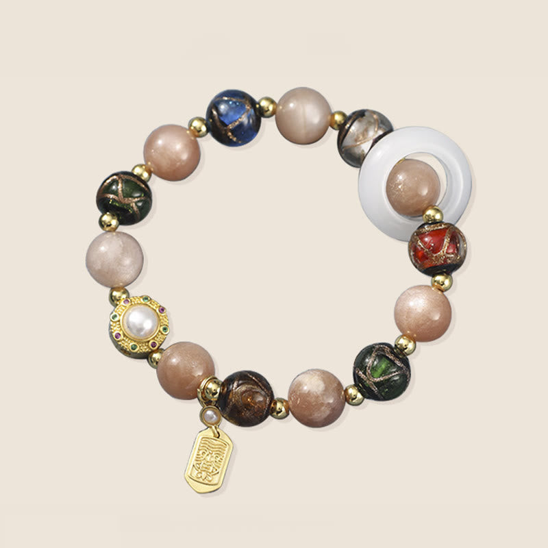 BWOOOH Tibetan Incense Ash Liuli Glass Tridacna Stone Sun Stone Om Mani Padme Hum Prayer Wheel Charm Bracelet