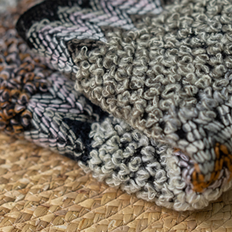 BWOOOH Tibetan Shawl Gray Brown Striped Knitted Tassels W