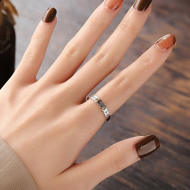 BWOOOH 925 Sterling Silver Six True Words Calm Wisdom Ring
