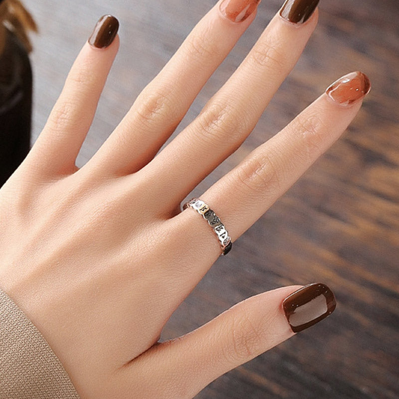 BWOOOH 925 Sterling Silver Six True Words Calm Wisdom Ring