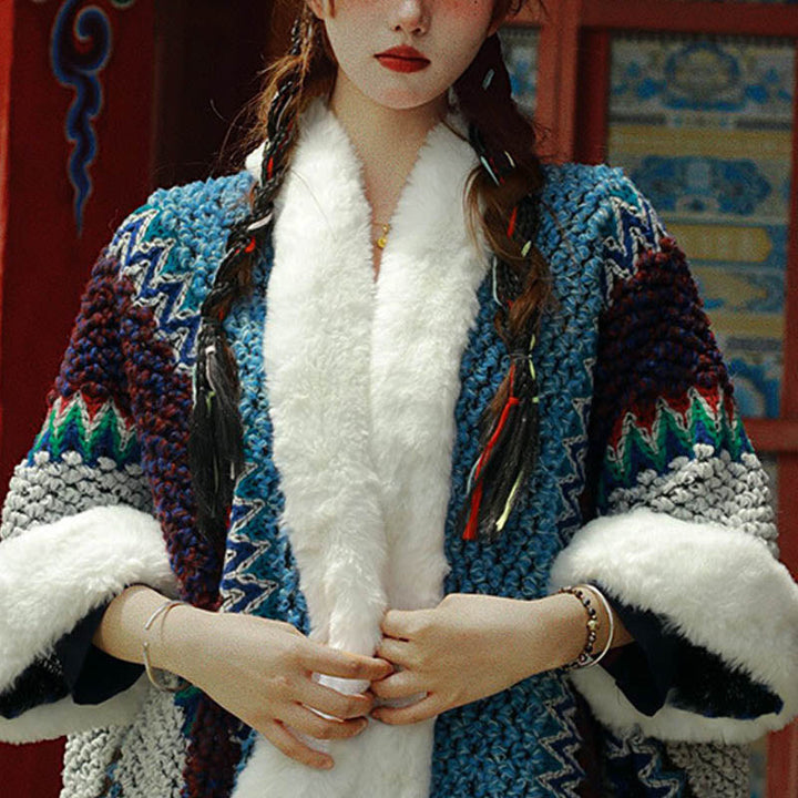 BWOOOH Tibetan Multicolored Striped Shawl Winter Cozy Tra