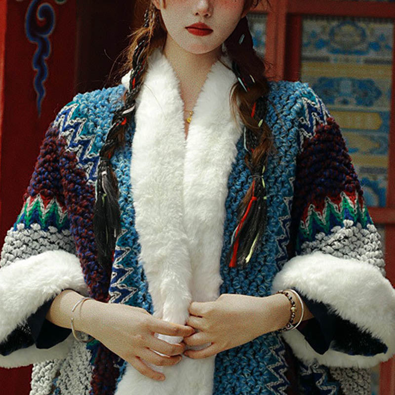 BWOOOH Tibetan Multicolored Striped Shawl Winter Cozy Tra