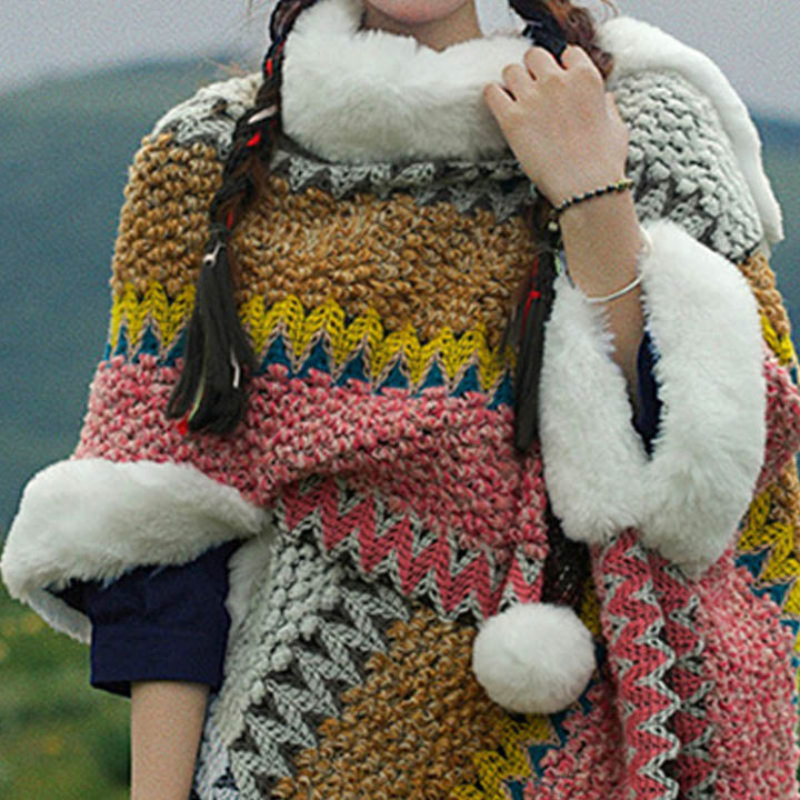 BWOOOH Tibetan Multicolored Striped Shawl Winter Cozy Tra