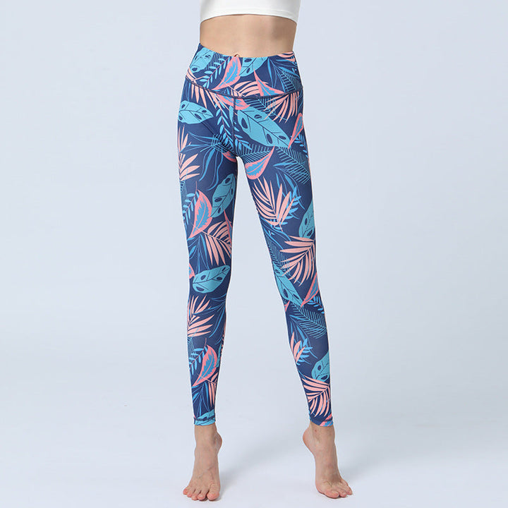 BWOOOH lotus print yoga leggings - Leaves Print Pants Sports Fitness Yoga H