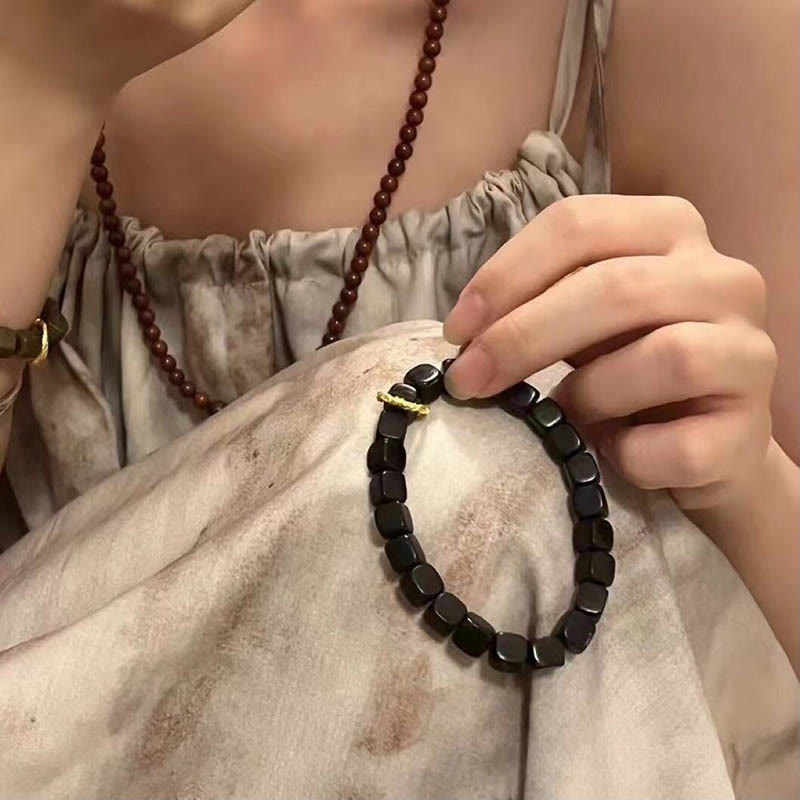 BWOOOH Tibetan Ebony Wood Square Beads Peace Calm Bracelet