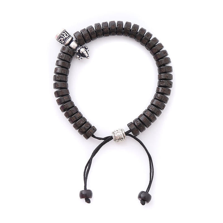 BWOOOH Tibet Coconut Shell Carved Om Mani Padme Hum Dorje Vajra Bell Happiness String Bracelet