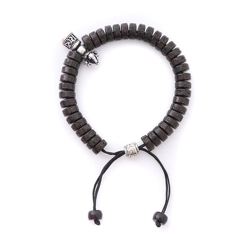 BWOOOH Tibet Coconut Shell Carved Om Mani Padme Hum Dorje Vajra Bell Happiness String Bracelet