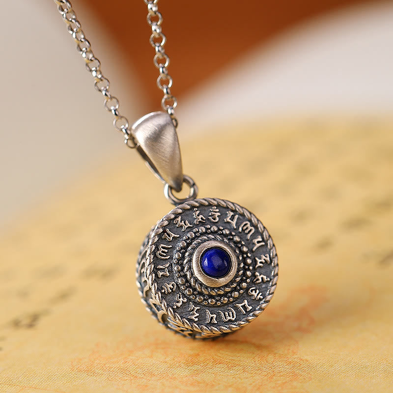 BWOOOH 925 sterling silver Om Mani Padme Hum lazurite lapis lazuli love peace necklace pendant