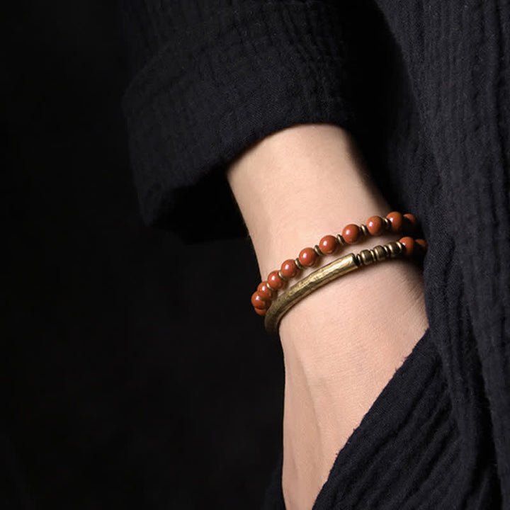 BWOOOH Red Jasper Moss Agate Black Obsidian Crystal Copper Peace Couple Bracelet