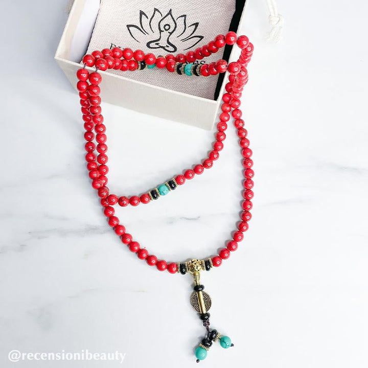 BWOOOH Tibetan Mala Red Turquoise Lucky Necklace Bracelet